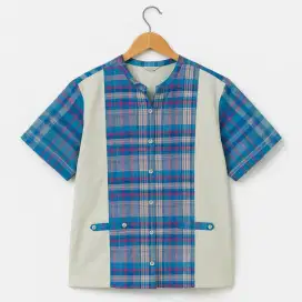 Blouse Wanita Motif Kotak Kombinasi Pastel – Lengan Pendek