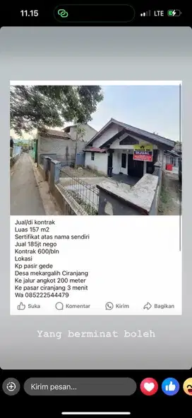 Dijual rumah tanpa perantara