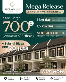 700JTAN REGENCY ONE THP 2 SEBELAHAN PAKUWON CITY FREE BIAYA2 NUP NOW
