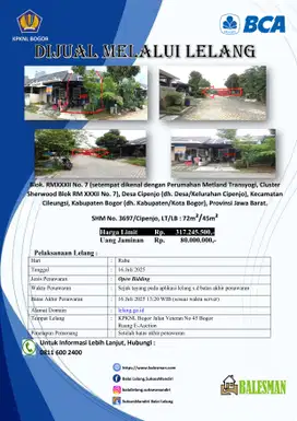 DIJUAL RUMAH MELALUI LELANG WILAYAH BOGOR