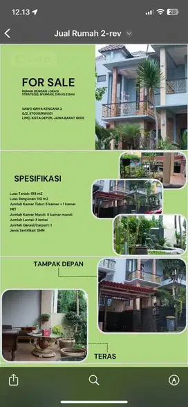 Dijual Rumah Limo