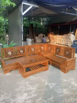 Kursi tamu sudut gelung jati minimalis