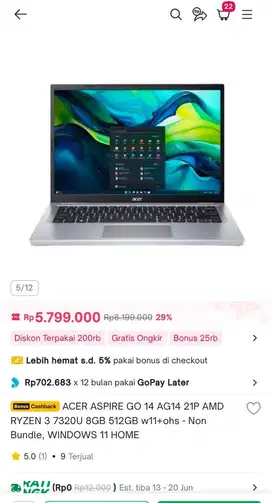 jual rugi Acer aspire go 14