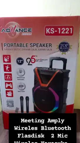 Speaker Advance 12 + 2 Mic Wireles Karaoke, Bluetooth, USB, FM, Troly