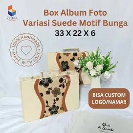 Box Album Foto Wedding Cream Aesthetic Suede Motif Bunga Terbaik