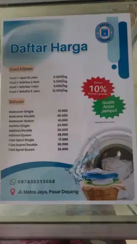 Jasa laundry antar jemput sekitaran Rawamangun, Pulomas , Rawasari