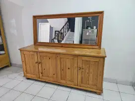 Kaca bevel lis kayu jati 165 x 70 cm