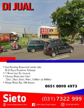 Dijual Cepat Termurah! Kavling Komersial Ruko di Jl. Raya Prambon