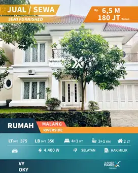Dijual Rumah Semi Furnish di Riverside Blimbing Malang Mewah Eksklusif