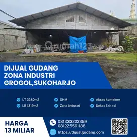Gudang industri lokasi Sukoharjo luas 2280m jual cepat