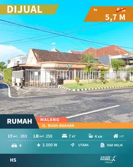 Dijual Rumah Klasik Hook Siap Huni di Jl Buah-buahan Malang