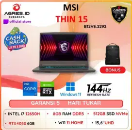 Laptop MSI Thin 15 RTX4050 Core i7 Kredit Murah Dp Mulai 0