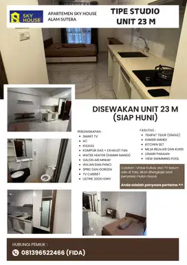 DISEWAKAN APARTEMEN SKY HOUSE ALAM SUTERA TIPE STUDIO (FULL FURNISHED)