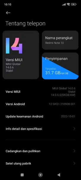 Xiomi redmi not 10 ram 4/64 amoled