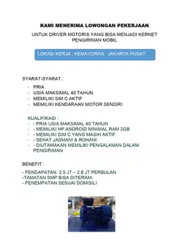 (Lowongan) Staf Kirim Packing Angkat barang di Kemayoran Jakarta