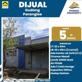 DIJUAL GUDANG PARANGLOE, ADA KANTOR 2 LANTAI DAN 3 COLD STORAGE