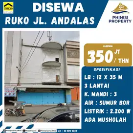 DISEWA RUKO 3 LANTAI JALAN ANDALAS LEBAR 12 ADA MUSHOLAH
