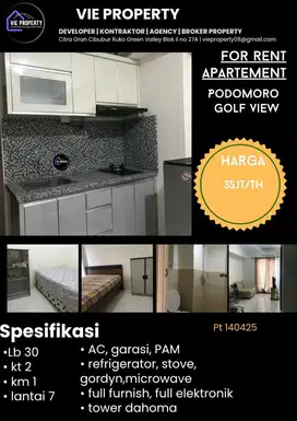 Di Sewakan Apartement Full Furnish. Apartement Podomoro Golf View