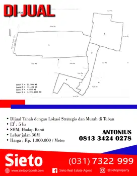 Dijual Tanah dengan Lokasi Strategis dan Murah di Tuban