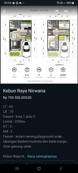 Rumah 2 lantai di kota Bogor dengan view gunung