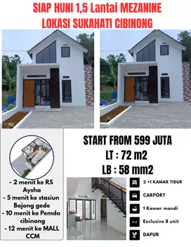 RUMAH DIJUAL KONSEP MEZANINE 5 MENIT KE STASIUN BOJONG GEDE