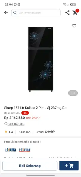 Promo kulkas sharp 2 pintu