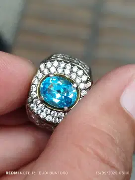 Batu blue topaz Swiss 2.40 carat ring perak memo MRI