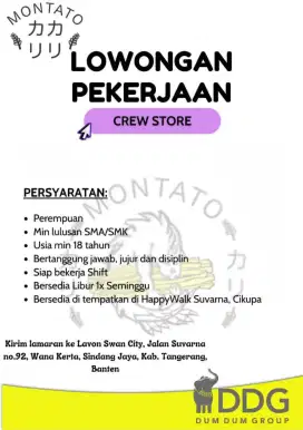 Dibutuhkan segera crew store montato