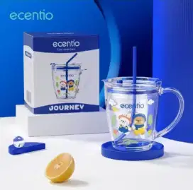 Ecentio Gelas Kaca Kapasitas 400ml Ada Sedotan