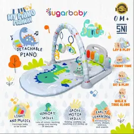 SugarBaby Playgym Playmat Bayi Mainan Piano Dino Biru
