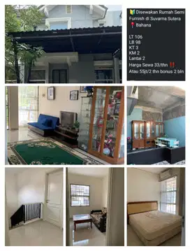 Sewa rumah 2 lantai furnished cluster elit suvarna sutera pasar kemis