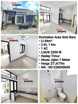 Sewa Rumah Perum Cluster Solo Baru, Dekat Tipes, The Park, Pakuwon