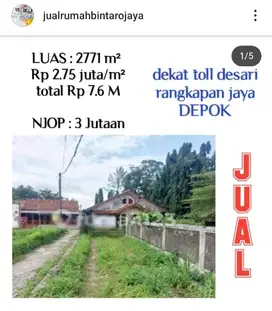 jual tanah pinggir jalan bawah NJOP rangkapan jaya depok