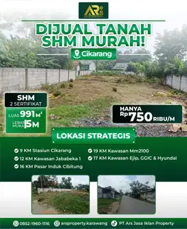 Dijual Tanah Luas 991 m²  Cocok untuk Gudang & Hunian Di Cikarang