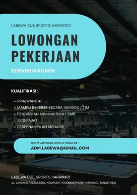 Lowongan Kerja Server/Racker Billiard Fulltime