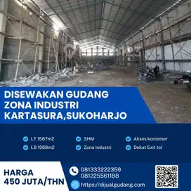 Sewa gudang lokasi Sukoharjo sangat strategis luas 1587m