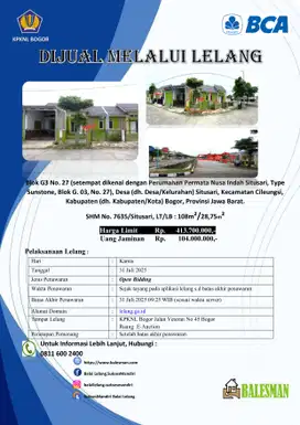 DIJUAL RUMAH MELALUI LELANG WILAYAH BOGOR