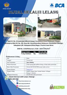 DIJUAL RUMAH MELALUI LELANG WILAYAH BOGOR