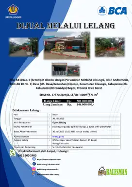 DIJUAL RUMAH MELALUI LELANG WILAYAH BOGOR