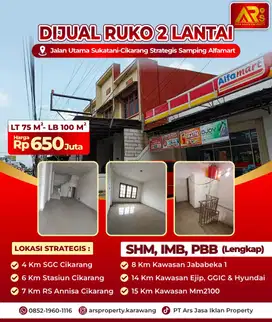 Dijual Ruko 2 Lantai di Jln Utama Cikarang Strategis Samping Alfamart