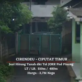 Rumah Hitung Jual Tanah dkt Tol dan MRT di Cirendeu, Tangsel