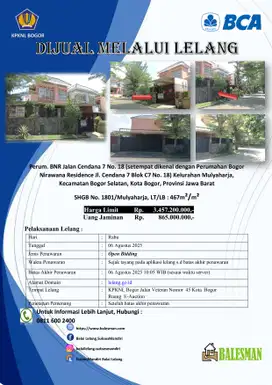 DIJUAL RUMAH MELALUI LELANG WILAYAH BOGOR