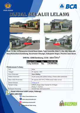 DIJUAL RUMAH MELALUI LELANG WILAYAH BOGOR