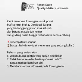 Admin Staf dan Stok Barang - Usia 28 Tahun Ke Atas