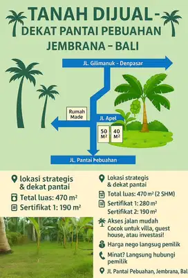 TANAH DIJUAL MURAH DEKAT PANTAI – JEMBRANA, BALI