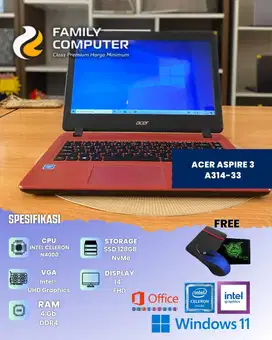 MURAH ACER A314-33|14INC|N4000|4GB SSD NVME 128GB|GARANSI|SIAP PAKAI|