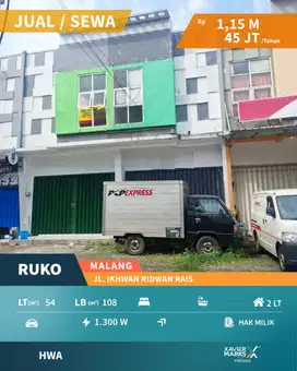 Dijual Ruko 2 Lantai Cocok Berbagai Usaha di Jl Ir Rais Malang