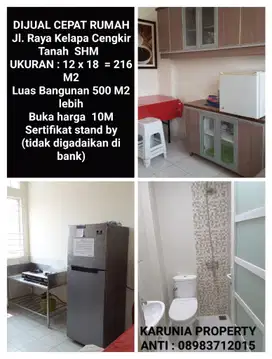 DIJUAL RUMAH USAHA 500 M BISA UNTUK KOST - KOST AN KELAPA CENGKIR
