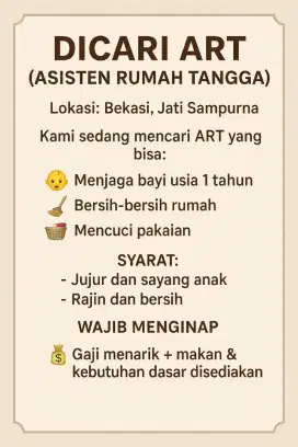 Dicari ART - Wanita Muslimah