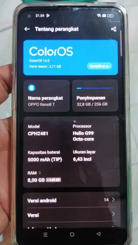 Dijual Oppo reno 8T ram 8/256 gb Ori no minus